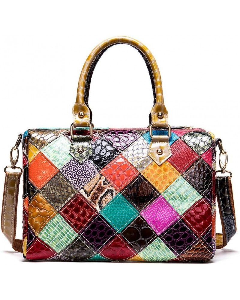 Colorful Handbag and Purse for Women Multi-colored Genuine Leather Shoulder Bag Shiny Snake Print Crossbody Satchel Multicolo...