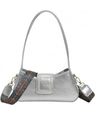 Hobo Bags for Women Y2k PU Leather Crossbody Shoulder Purse Tote Satchel Glossy Bag Evening Clutch Silver $17.48 Totes