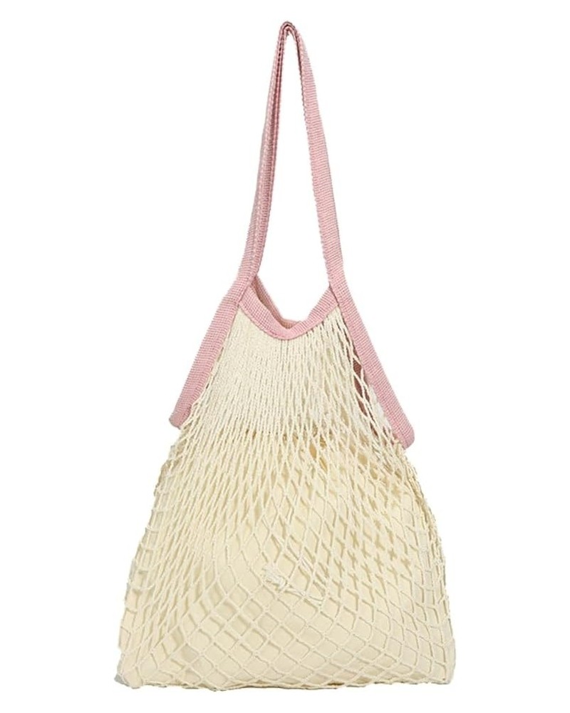 Nylon Rope Travel Beach Fishing Net Handbag Shopping Woven Shoulder Bag Mesh Tote Bag Knit Purse for Women 2024 Pink $14.57 S...