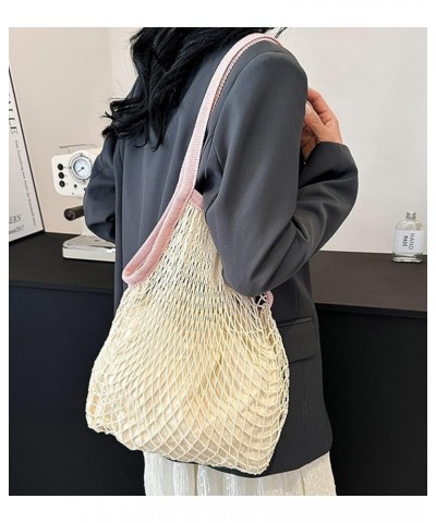 Nylon Rope Travel Beach Fishing Net Handbag Shopping Woven Shoulder Bag Mesh Tote Bag Knit Purse for Women 2024 Pink $14.57 S...