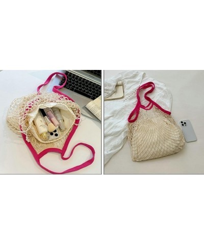 Nylon Rope Travel Beach Fishing Net Handbag Shopping Woven Shoulder Bag Mesh Tote Bag Knit Purse for Women 2024 Pink $14.57 S...