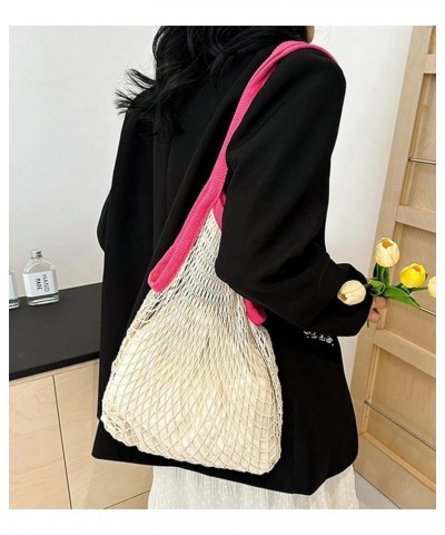 Nylon Rope Travel Beach Fishing Net Handbag Shopping Woven Shoulder Bag Mesh Tote Bag Knit Purse for Women 2024 Pink $14.57 S...