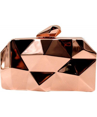 Women Metal Box Clutch Diamond Evening Handbag Mini Chain Shoulder Crossbody Purse Rose Gold $12.88 Evening Bags