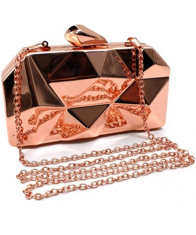 Women Metal Box Clutch Diamond Evening Handbag Mini Chain Shoulder Crossbody Purse Rose Gold $12.88 Evening Bags