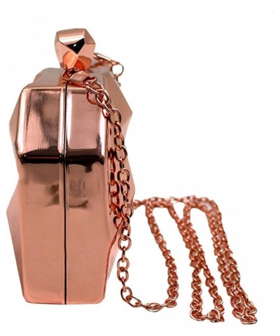 Women Metal Box Clutch Diamond Evening Handbag Mini Chain Shoulder Crossbody Purse Rose Gold $12.88 Evening Bags