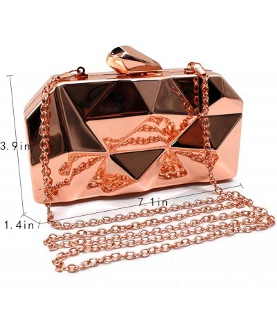 Women Metal Box Clutch Diamond Evening Handbag Mini Chain Shoulder Crossbody Purse Rose Gold $12.88 Evening Bags