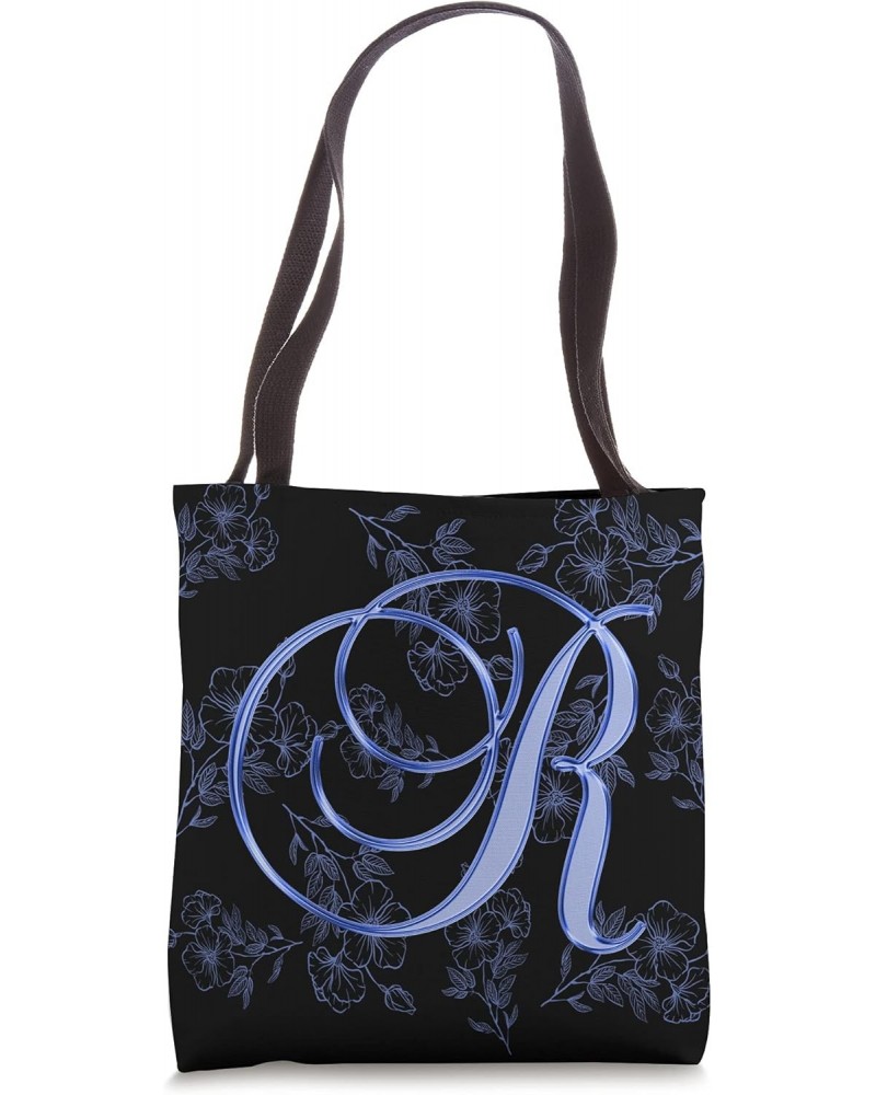 R Blue Flower Garden Leaf Plant Bloom Initial Letter Name Tote Bag $10.54 Totes