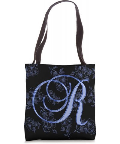 R Blue Flower Garden Leaf Plant Bloom Initial Letter Name Tote Bag $10.54 Totes