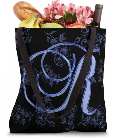 R Blue Flower Garden Leaf Plant Bloom Initial Letter Name Tote Bag $10.54 Totes