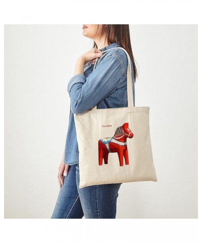 Id Rather Be Riding! Horse Tote Bag Natural Canvas Tote Bag, Cloth Shopping Bag Dala Horse Tote Bag With Flag on Reverse $8.0...