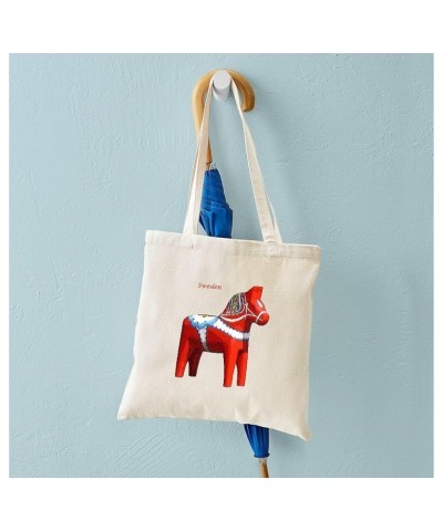 Id Rather Be Riding! Horse Tote Bag Natural Canvas Tote Bag, Cloth Shopping Bag Dala Horse Tote Bag With Flag on Reverse $8.0...