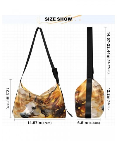 Crossbody Bag for Women Men Trendy Watercolor Running Horse Leather Casual Hobo Shoulder Bags Purses with Adjustable Strap Ab...