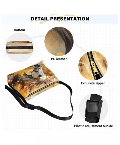 Crossbody Bag for Women Men Trendy Watercolor Running Horse Leather Casual Hobo Shoulder Bags Purses with Adjustable Strap Ab...