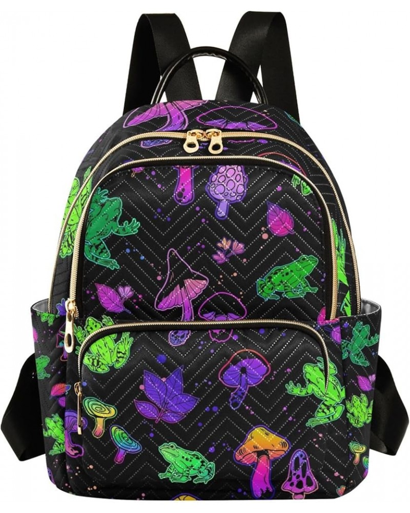 Forest Mushrooms and Frogs Rainbow Backpack for Women, Shoulder Bag Lightweight Mini Backpack Casual Daypack Back Pack Mini(1...