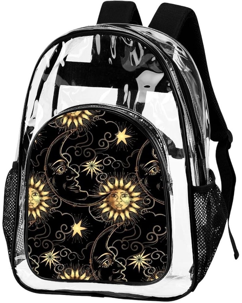 Purple Galaxy Night Star Sky Trippy Sun And Moon Clear Backpack with Shoulder Straps Clear Bag for Concert Sport Event Festiv...