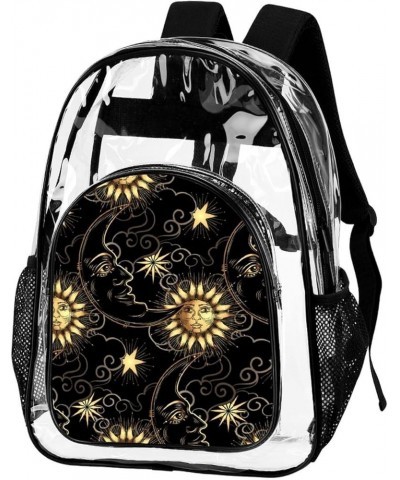 Purple Galaxy Night Star Sky Trippy Sun And Moon Clear Backpack with Shoulder Straps Clear Bag for Concert Sport Event Festiv...