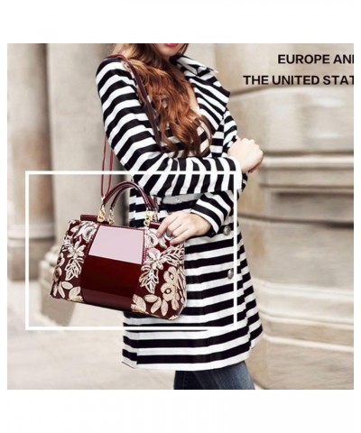 Women Patent Leather Fashion Handbags Double Sided Sequin Embroidery Shoulder Bag Top Handle Satchel Purse Wine $18.44 Satchels