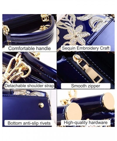 Women Patent Leather Fashion Handbags Double Sided Sequin Embroidery Shoulder Bag Top Handle Satchel Purse Wine $18.44 Satchels