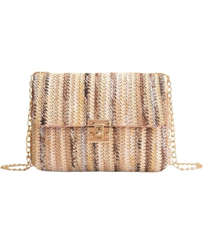 Women's Striped Straw Clutch Bag Crossbody Handbag Purse Khaki $15.67 Clutches