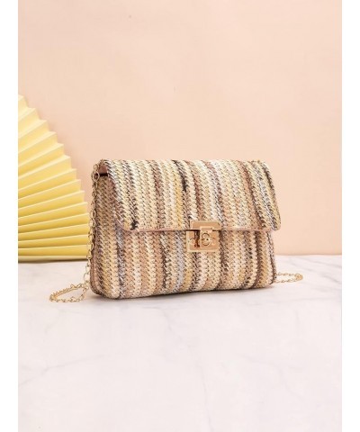 Women's Striped Straw Clutch Bag Crossbody Handbag Purse Khaki $15.67 Clutches