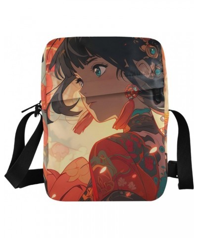 Anime Japanese Girl Sling Bag Zipper Closure Crossbody Messenger Bags Purse with Card Phone Passport Compartment 6.6×9.4×2.5 ...