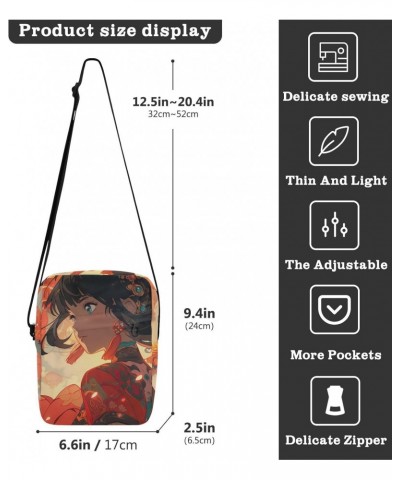 Anime Japanese Girl Sling Bag Zipper Closure Crossbody Messenger Bags Purse with Card Phone Passport Compartment 6.6×9.4×2.5 ...