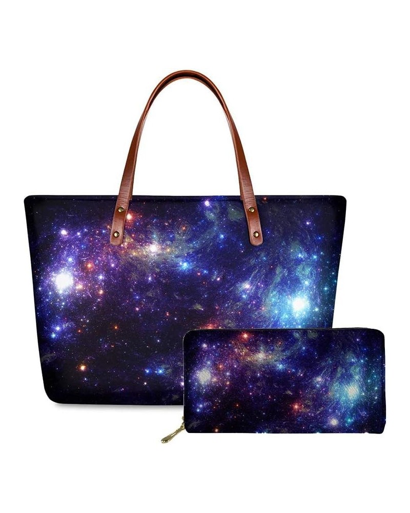 Bag Set Satchel Purse Handbag for Women Shoulder Tote Top Handle Bag Long Purse Wallet Gift Galaxy Purple $17.20 Satchels