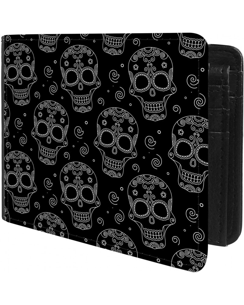 Unique Desige Pattern - BW Sugar Skull, Slim Front Pocket Wallet Billfold RFID Blocking $11.88 Wallets