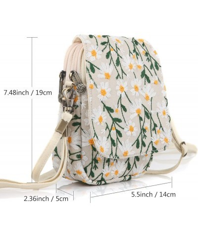 Embroidered Cute Mini Crossbody Bag for Women Small Handbags Wristlet Wallet Bag Cell-phone Pouch Coin Purse Chamomile Beige ...