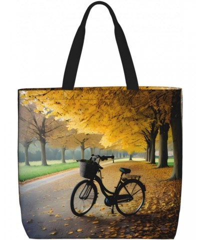 Autumn Tree with Aged Old Bike Tote Bag with Zipper for Women Inside Mesh Pocket Heavy Duty Casual Anti-water Cloth Shoulder ...