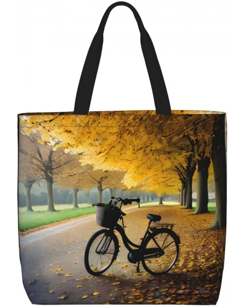 Autumn Tree with Aged Old Bike Tote Bag with Zipper for Women Inside Mesh Pocket Heavy Duty Casual Anti-water Cloth Shoulder ...