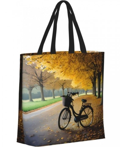 Autumn Tree with Aged Old Bike Tote Bag with Zipper for Women Inside Mesh Pocket Heavy Duty Casual Anti-water Cloth Shoulder ...