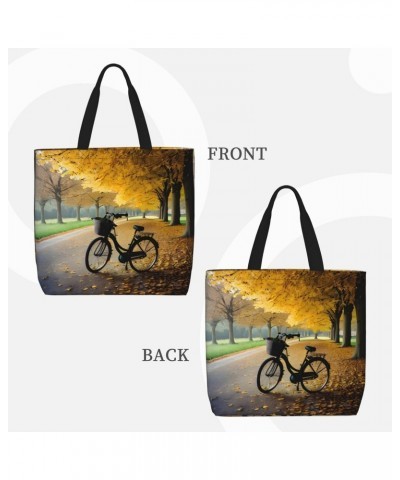 Autumn Tree with Aged Old Bike Tote Bag with Zipper for Women Inside Mesh Pocket Heavy Duty Casual Anti-water Cloth Shoulder ...