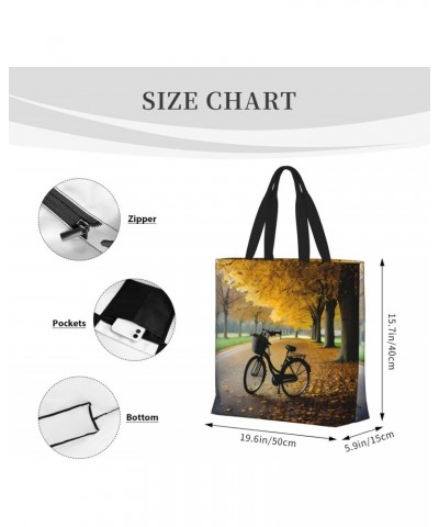 Autumn Tree with Aged Old Bike Tote Bag with Zipper for Women Inside Mesh Pocket Heavy Duty Casual Anti-water Cloth Shoulder ...