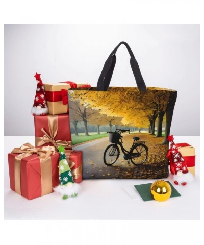 Autumn Tree with Aged Old Bike Tote Bag with Zipper for Women Inside Mesh Pocket Heavy Duty Casual Anti-water Cloth Shoulder ...