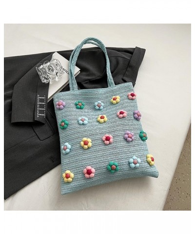 Sweet Flower Straw Beach Bag Large Handwoven Casual Tote Bag Top Handle Bag Holiday Travel Handbag for Women and G Blue $10.1...