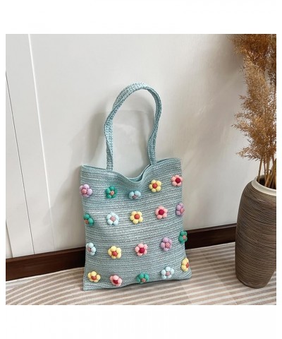 Sweet Flower Straw Beach Bag Large Handwoven Casual Tote Bag Top Handle Bag Holiday Travel Handbag for Women and G Blue $10.1...