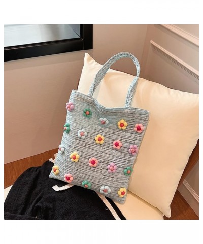 Sweet Flower Straw Beach Bag Large Handwoven Casual Tote Bag Top Handle Bag Holiday Travel Handbag for Women and G Blue $10.1...