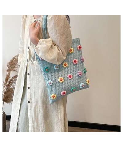 Sweet Flower Straw Beach Bag Large Handwoven Casual Tote Bag Top Handle Bag Holiday Travel Handbag for Women and G Blue $10.1...