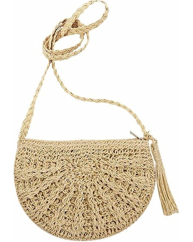 Semicircle Woven Straw Handbag Crossbody Purse Envelope Shoulder Bag (Beige,One Size) Beige One Size $13.49 Crossbody Bags