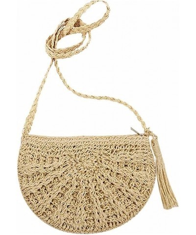 Semicircle Woven Straw Handbag Crossbody Purse Envelope Shoulder Bag (Beige,One Size) Beige One Size $13.49 Crossbody Bags