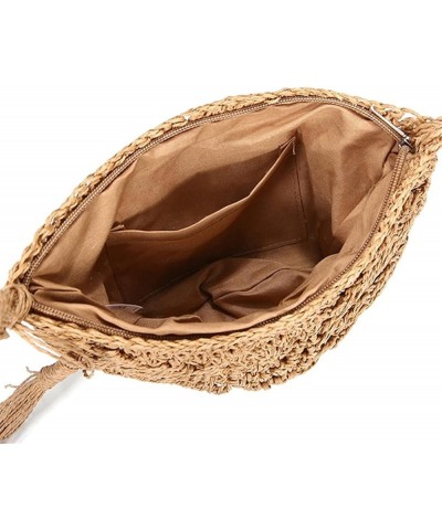 Semicircle Woven Straw Handbag Crossbody Purse Envelope Shoulder Bag (Beige,One Size) Beige One Size $13.49 Crossbody Bags