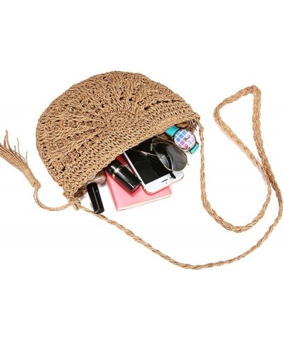 Semicircle Woven Straw Handbag Crossbody Purse Envelope Shoulder Bag (Beige,One Size) Beige One Size $13.49 Crossbody Bags