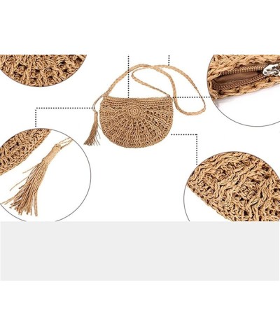 Semicircle Woven Straw Handbag Crossbody Purse Envelope Shoulder Bag (Beige,One Size) Beige One Size $13.49 Crossbody Bags