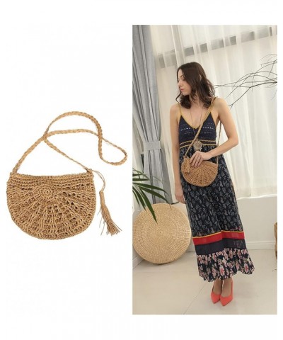 Semicircle Woven Straw Handbag Crossbody Purse Envelope Shoulder Bag (Beige,One Size) Beige One Size $13.49 Crossbody Bags