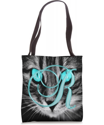 R Teal Cat Eye Kitten Kitty Pet Animal Initial Letter Name Tote Bag $10.71 Totes