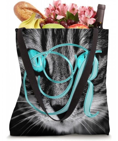 R Teal Cat Eye Kitten Kitty Pet Animal Initial Letter Name Tote Bag $10.71 Totes