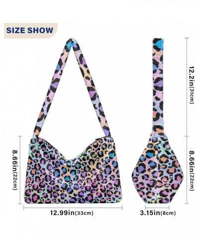 Women Boho Handbag Neon Gradient Leopard Print Rainbow Underarm Bag Tote Bag Shoulder Bag Crossbody Bag Fluffy Cell Phone Pur...