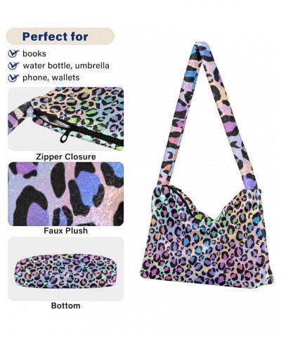 Women Boho Handbag Neon Gradient Leopard Print Rainbow Underarm Bag Tote Bag Shoulder Bag Crossbody Bag Fluffy Cell Phone Pur...