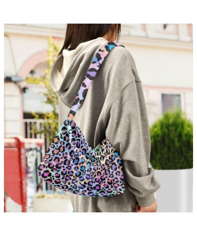 Women Boho Handbag Neon Gradient Leopard Print Rainbow Underarm Bag Tote Bag Shoulder Bag Crossbody Bag Fluffy Cell Phone Pur...